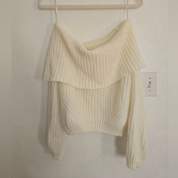 Lulus Carmichael Ivory Off-the-Shoulder Knit Sweater Size Small - Picture 2 of 10